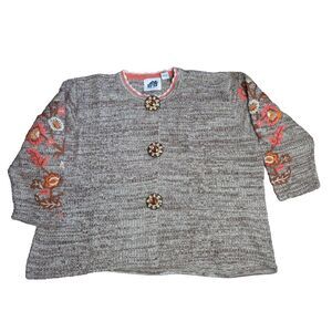 Vintage Storybrook Knits Sweater Womens 3X‎ Embroidered Spicy Garden Fall Floral